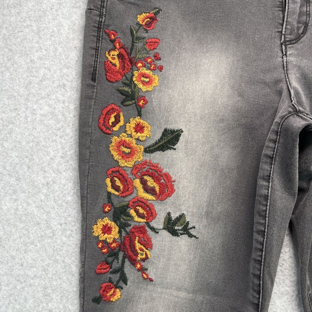 Democracy Ab Solution Skinny Jeans 10 Gray Floral Embroidered Mid Rise Stretch - Picture 4 of 16